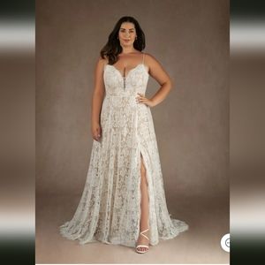 Size 30 Azazie James Wedding Dress (Diamond White over Nude) NWT